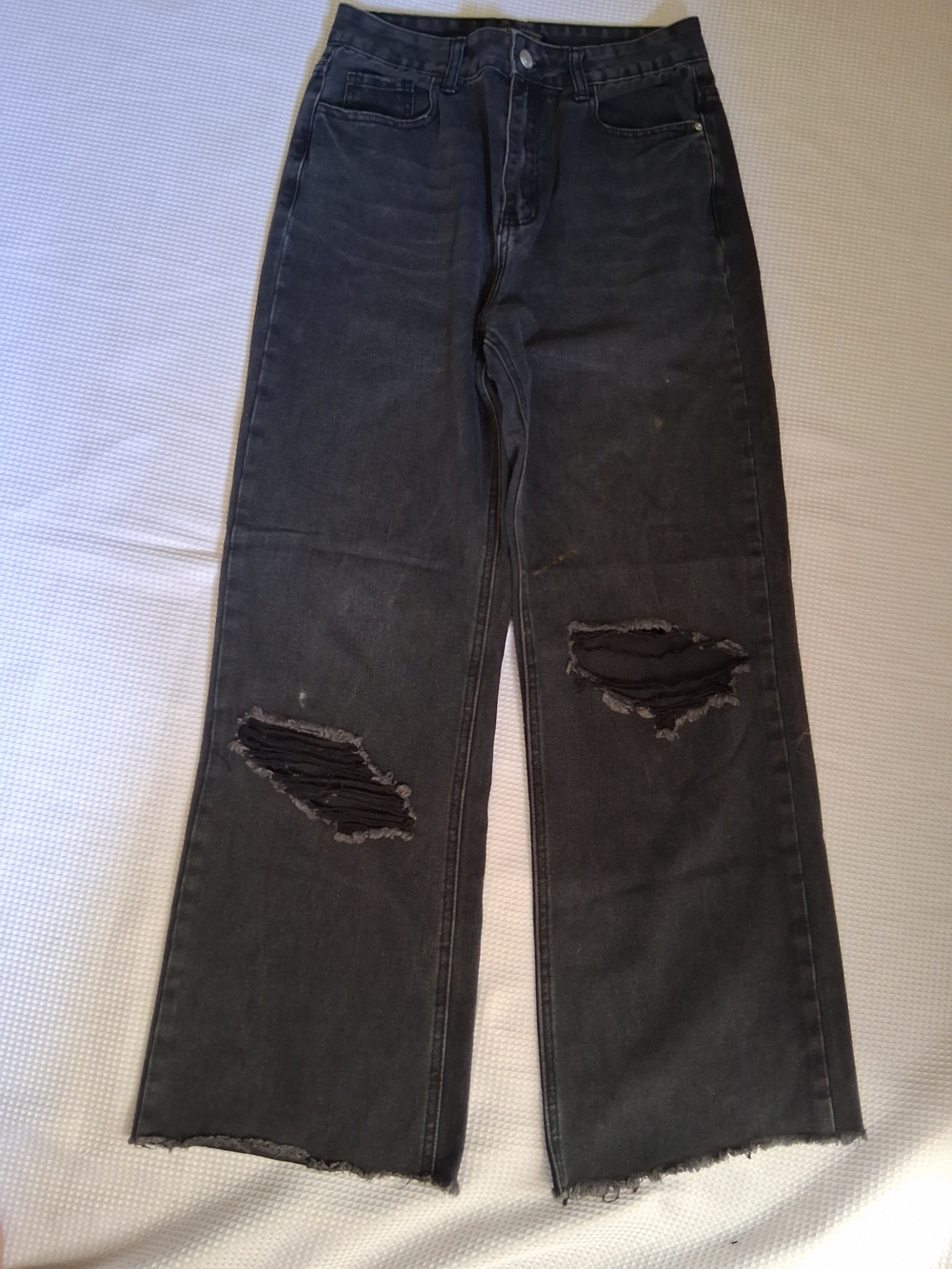 SHEIN High Waist Ripped, Wide Legs Black Distressed Jeans